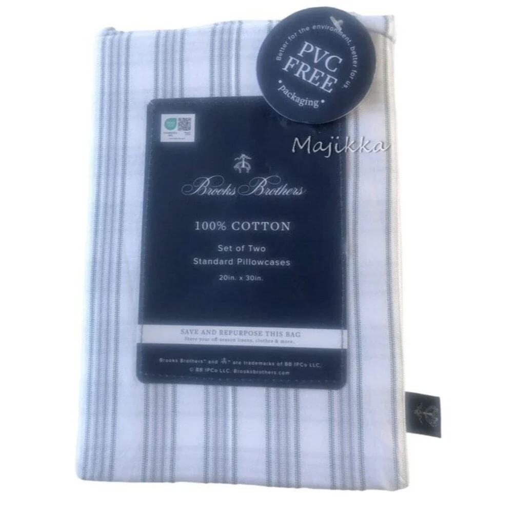 Brooks Brothers White Ticking Stripe Standard Pillowcases 20x30